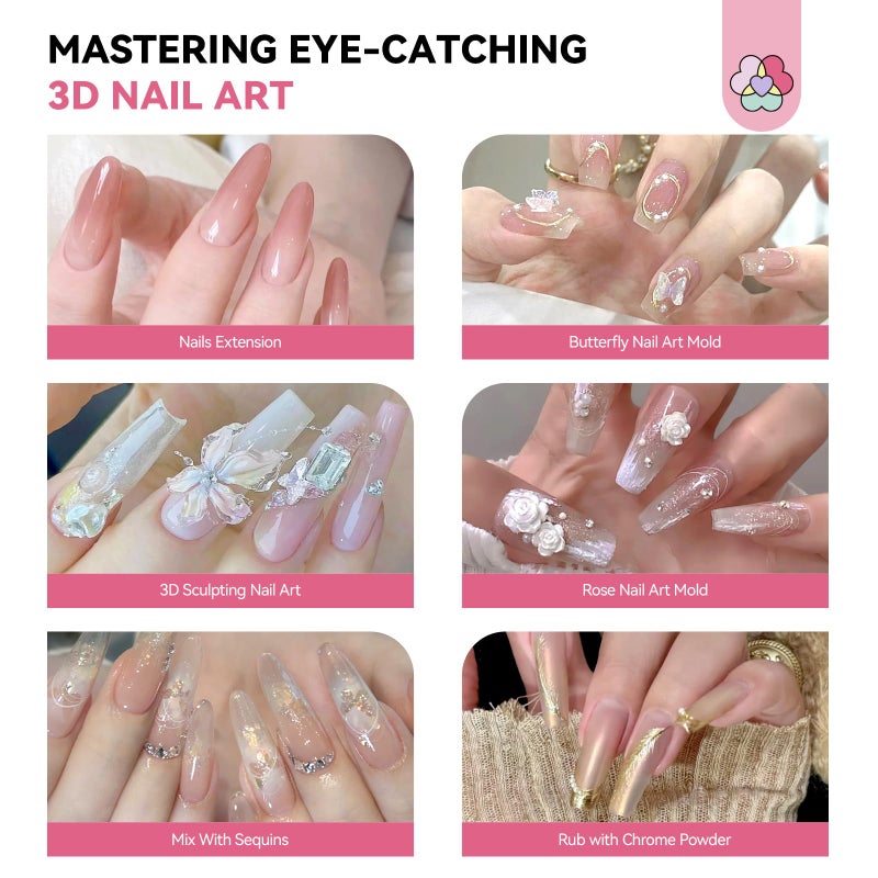 SAVILAND Solid Builder Nail Gel Kit: 3 Colors Non-Sticky 3D Sculpting Gel for Nail Art with Silicone Molds and Carving Pen for 3D Flower Nails and Extension, Sculpture Hard Gels for Home DIY Salon Use - Image 3